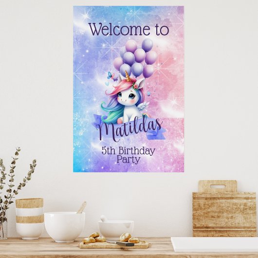 バルーンポスター付き美しい一角獣ウェルカムサイン ポスター (キッチン)