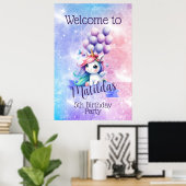 バルーンポスター付き美しい一角獣ウェルカムサイン ポスター (ホームオフィス)