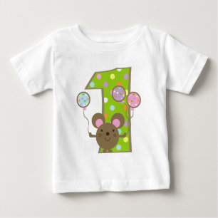 バルーンマウスグリーン1歳誕生日Tシャツ ベビーTシャツ