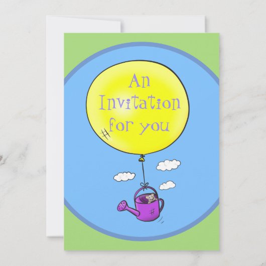 バルーンマンガで散水缶のかわいいマウス 招待状 (裏面)