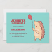 バルーンマンガ付き可愛いハリネズミ子供の誕生日 招待状 (正面)