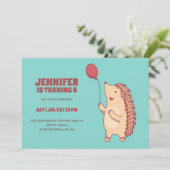 バルーンマンガ付き可愛いハリネズミ子供の誕生日 招待状 (スタンド正面)