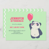 バルーンマンガ付き可愛いパンダ子供の誕生日 招待状 (正面/裏面)