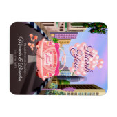 バルーンモダン付きピンクの漫画カーありがとう マグネット (横)