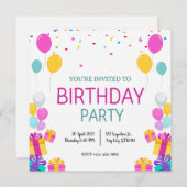 バルーンモダン誕生日パーティーへの招待 招待状 (正面/裏面)