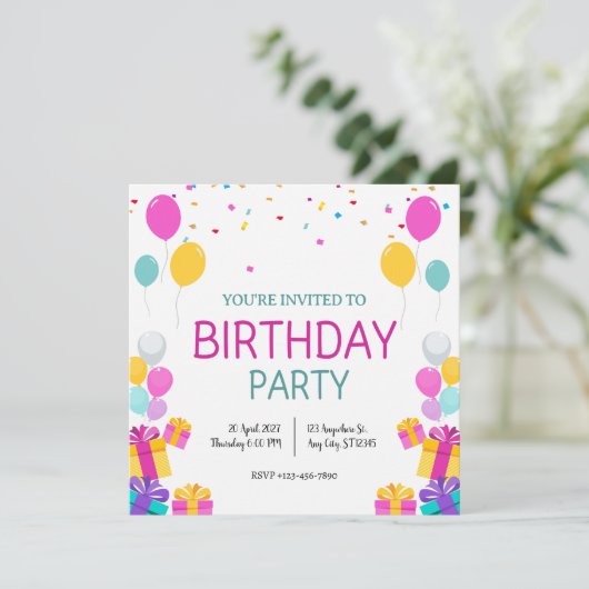 バルーンモダン誕生日パーティーへの招待 招待状 (スタンド正面)