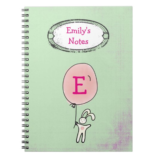 バルーンモノグラムを持ったかわいいバニー ノートブック (正面)