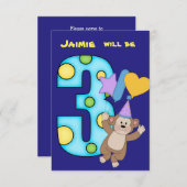 バルーンモンキー3rd誕生日パーティの招待状 招待状 (正面/裏面)