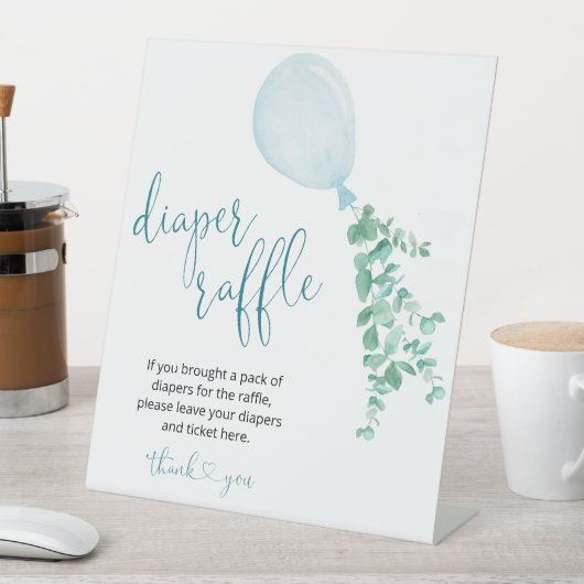 バルーンユーカリ男の子の赤ちゃんシャワーおむつラッフル 台座サイン (インサイチュ)