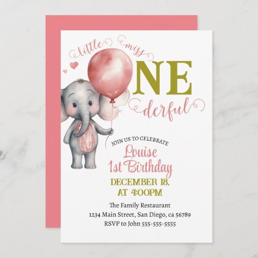 バルーンリトル恋しく思オネダーフル少女1st誕生日 招待状 (正面/裏面)