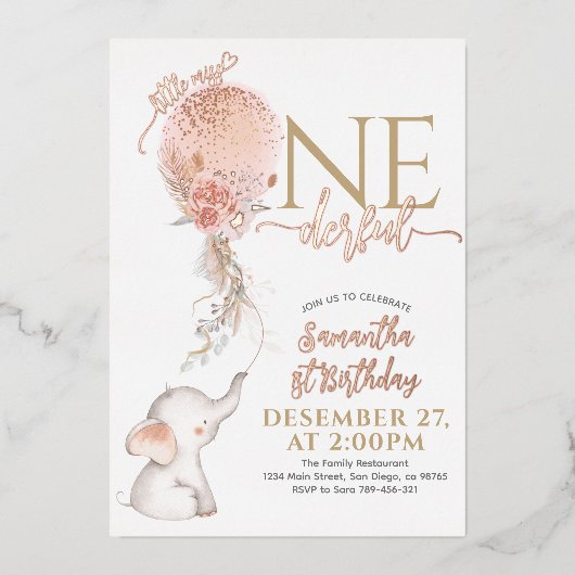 バルーンリトル恋しく思オネダーフル少女1st誕生日 箔招待状 (正面)