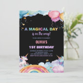 バルーンレインボーユニコーン誕生日招待状 招待状 (スタンド正面)