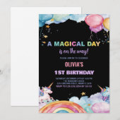 バルーンレインボーユニコーン誕生日招待状 招待状 (正面/裏面)