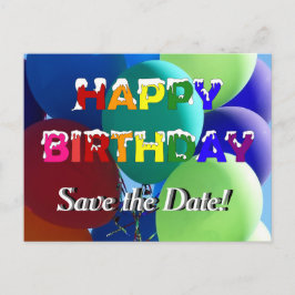 バルーンレインボー誕生日日付の保存 案内ポストカード