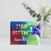 バルーンレインボー誕生日日付の保存 案内ポストカード (スタンド正面)