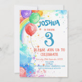 バルーンレインボーIカスタムフォトバースデーパーティー 招待状 (正面)