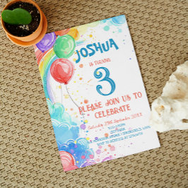 バルーンレインボーIカスタムフォトバースデーパーティー 招待状
