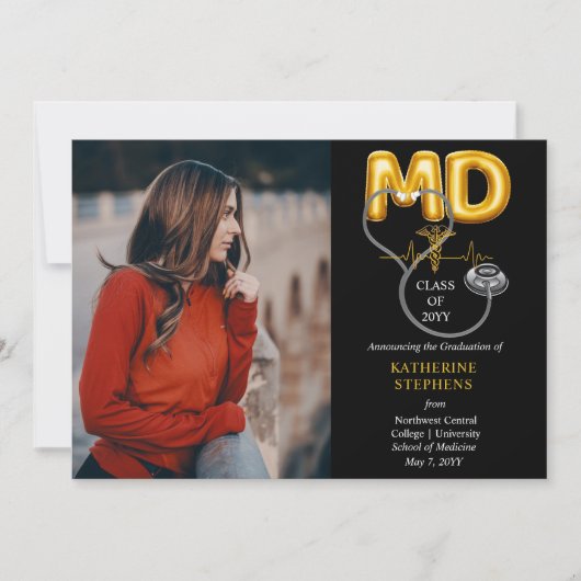 バルーンレターMDカドゥセウス聴診器の卒業 案内状 (正面)