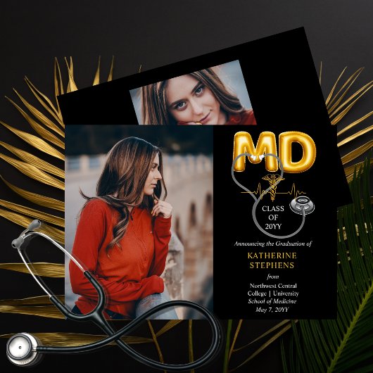 バルーンレターMDカドゥセウス聴診器の卒業 案内状