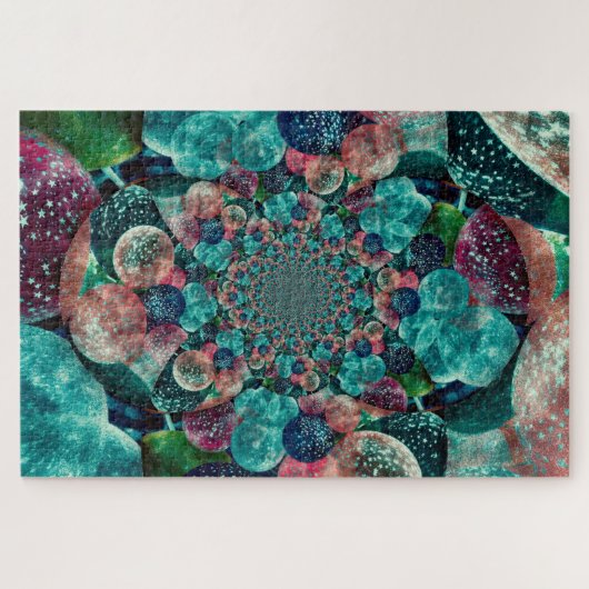 バルーンヴィンテージアンティークダークターコイズティール（緑がかった色）レトロ ジグソーパズル (横)