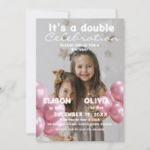 バルーン二重お祝いフォト子供の誕生日 招待状 (正面)