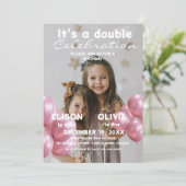 バルーン二重お祝いフォト子供の誕生日 招待状 (スタンド正面)