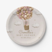 バルーン付きかわいいクマ女の子ベビーシャワー ペーパープレート (正面)