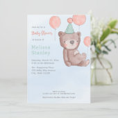 バルーン付きかわいいクマ赤ちゃんシャワー招待 招待状 (スタンド正面)