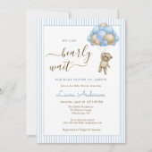 バルーン付きかわいいクマ青い男の子の赤ちゃんシャワー 招待状 (正面)