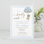 バルーン付きかわいいクマ青い男の子の赤ちゃんシャワー 招待状 (スタンド正面)