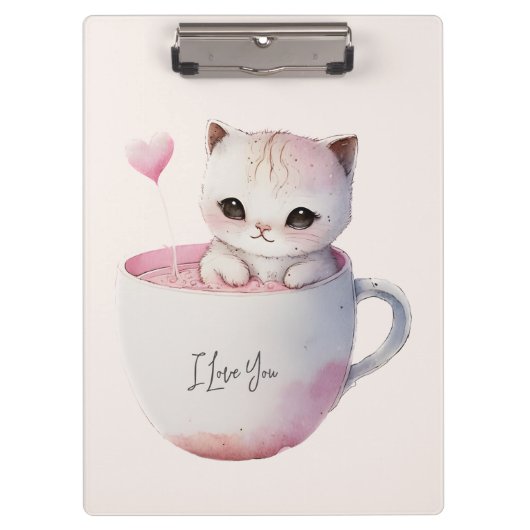 バルーン付きかわいい子猫ハート クリップボード (正面)