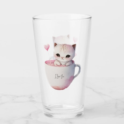 バルーン付きかわいい子猫ハート タンブラーグラス (正面)