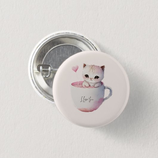バルーン付きかわいい子猫ハート 缶バッジ (正面&裏面)