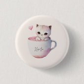 バルーン付きかわいい子猫ハート 缶バッジ (正面)