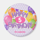 バルーン付きの紫色のフロステッドクッキーハッピーバースデー マグネット (正面)