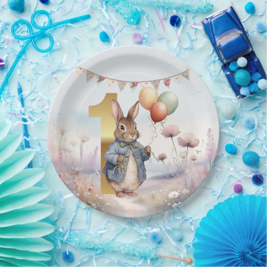 バルーン付きウサギのピーター最初の誕生日 ペーパープレート (パーティー)