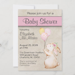 バルーン付きウサギ赤ちゃんシャワー 招待状