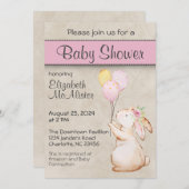 バルーン付きウサギ赤ちゃんシャワー 招待状 (正面/裏面)