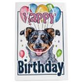 バルーン付きオーストラリア牛誕生日 ミディアムペーパーバッグ (正面)