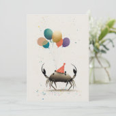 バルーン付きカラフルフラットグリーティングカード付きカニ サンキューカード (スタンド正面)