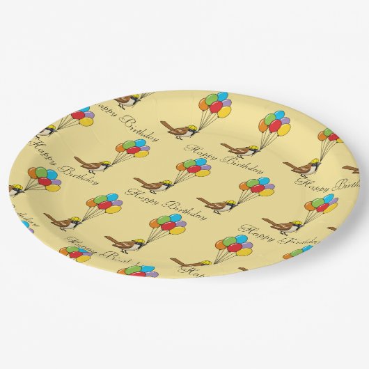 バルーン付きカワイカートカートスパロー誕生日 ペーパープレート (アングル)