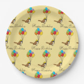 バルーン付きカワイカートカートスパロー誕生日 ペーパープレート (正面)