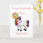 バルーン付きカワイトユニコーン孫娘誕生日 カード (黄色い花)