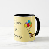 バルーン付きカートゥーンスパロー誕生日 |追加文字 マグカップ (正面右)