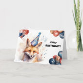 バルーン付きキツネとパーティーハットハッピーバースデー カード (正面)