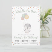 バルーン付きキュートペンギン誕生日パーティー 招待状 (スタンド正面)