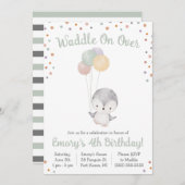 バルーン付きキュートペンギン誕生日パーティー 招待状 (正面/裏面)