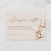 バルーン付きクマ赤ちゃんシャワーおむつラッフル エンクロージャーカード (正面)