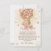 バルーン付きクマBeigeピンク赤ちゃんシャワー サンキューカード (正面)