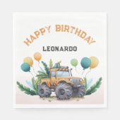 バルーン付きサファリモンスタートラックハッピーバースデー スタンダードランチョンナプキン (正面)